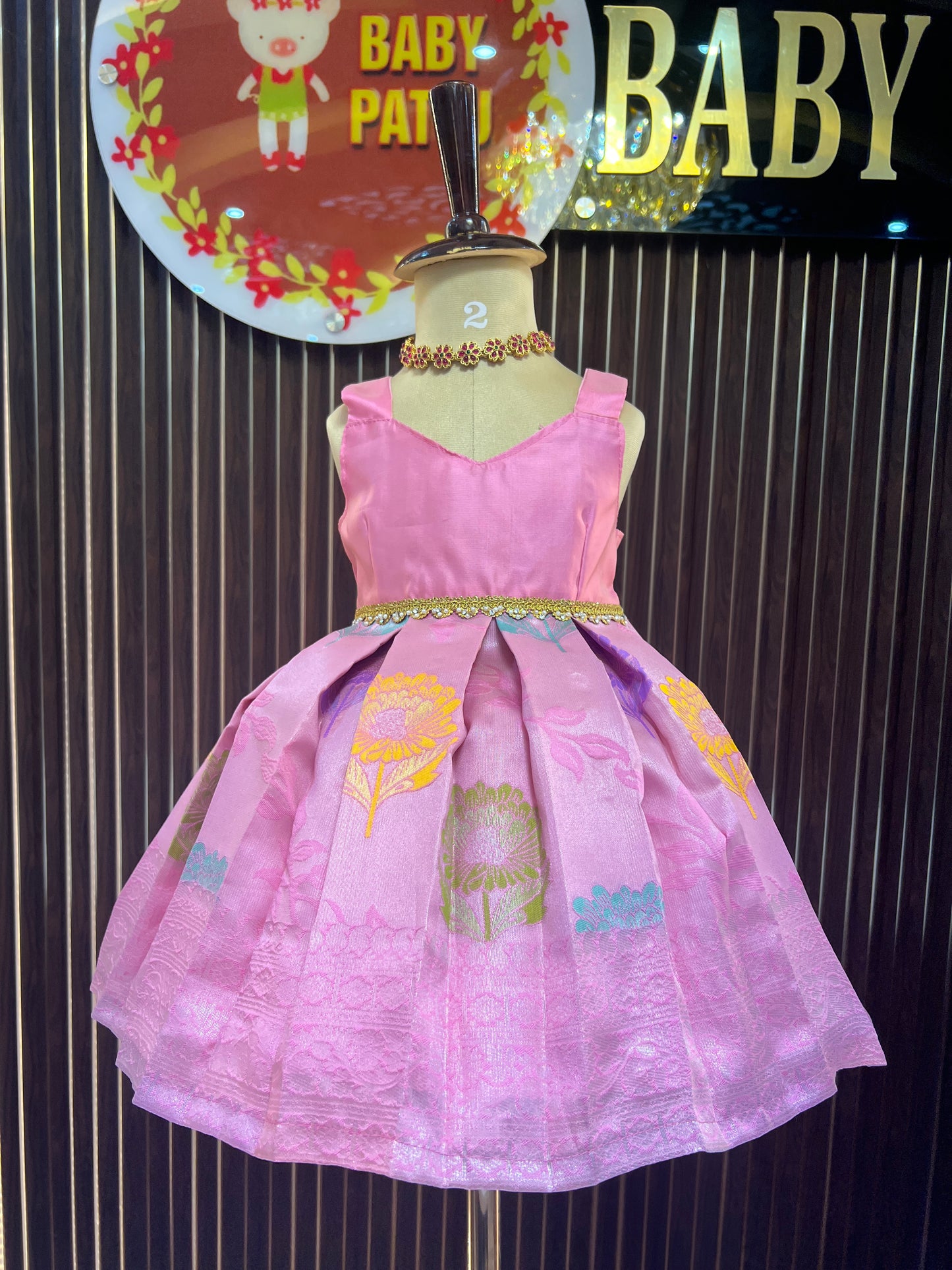 Green & Pink   2 in 1  Overcoat Model Frock