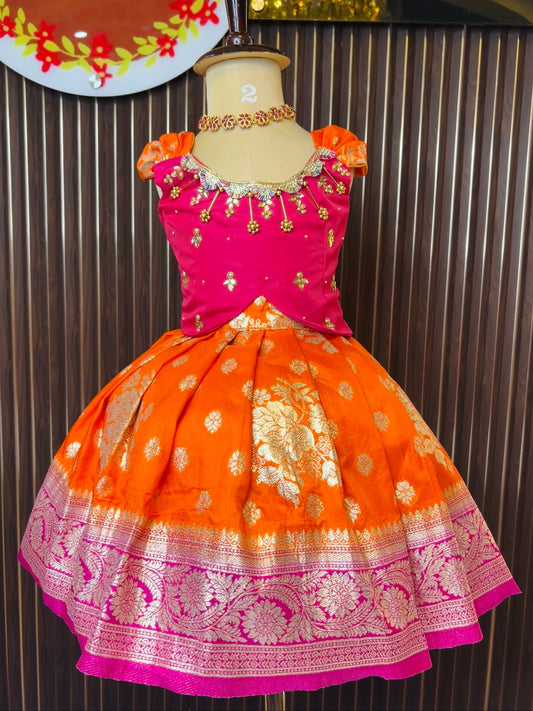 Rani Pink & Orange Pattu Pavada | Dasara & Diwali Collection 2025|