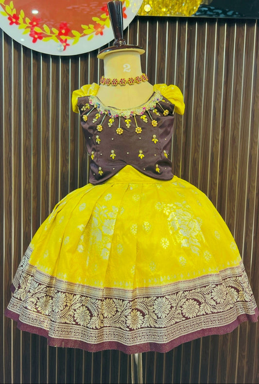 Brown & Yellow Pattu Pavada | Dasara & Diwali Collection 2025|