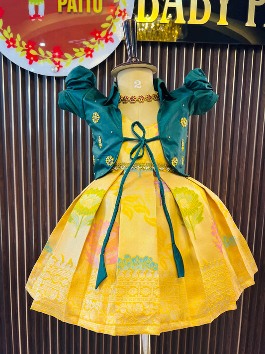 Green & Yellow Color 2 in 1 Overcoat Model Frock