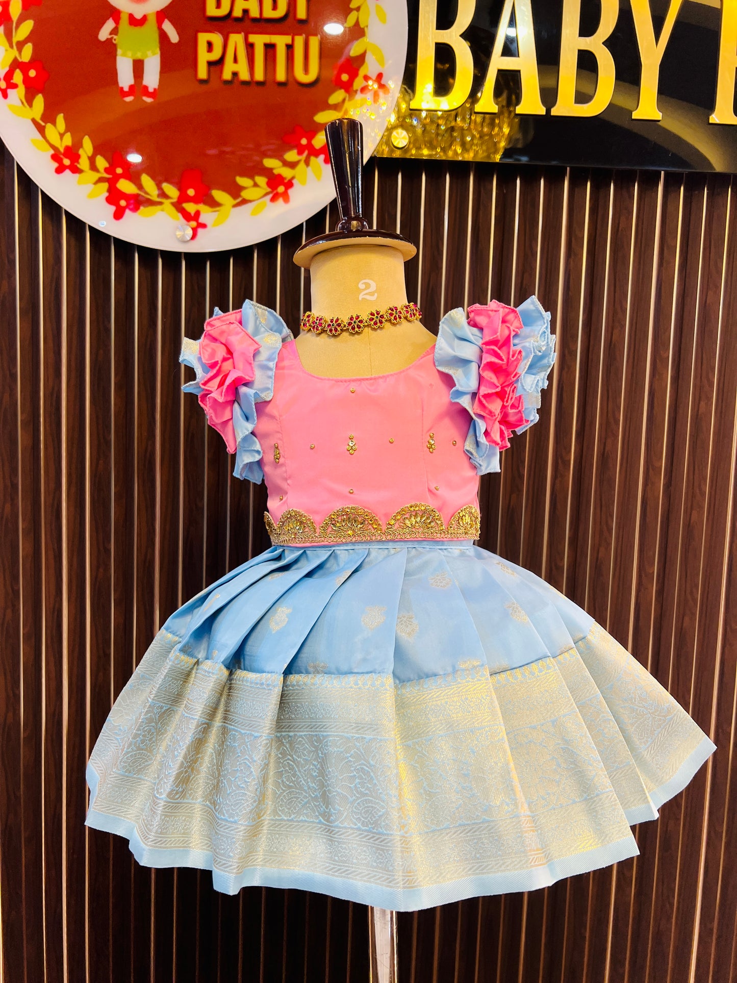Babypink & Sky blue Diwali Collection Pattu pavada