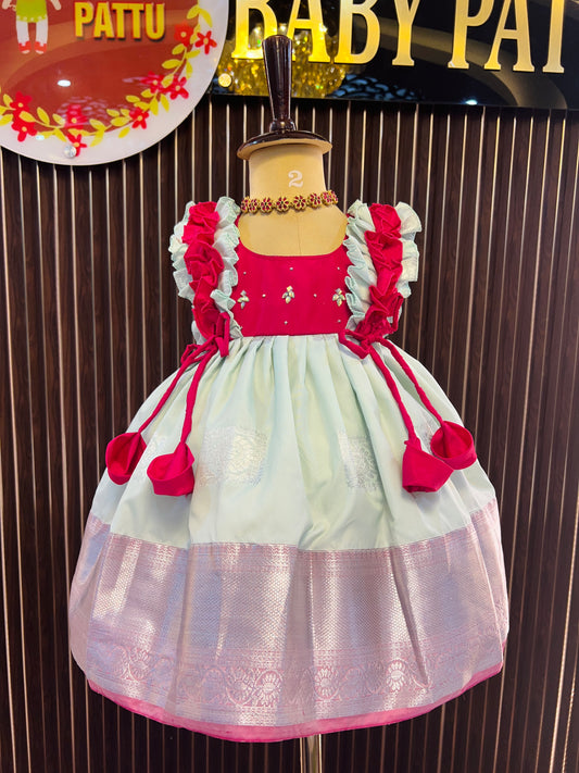 Rani Pink And Powder Blue Color Frock