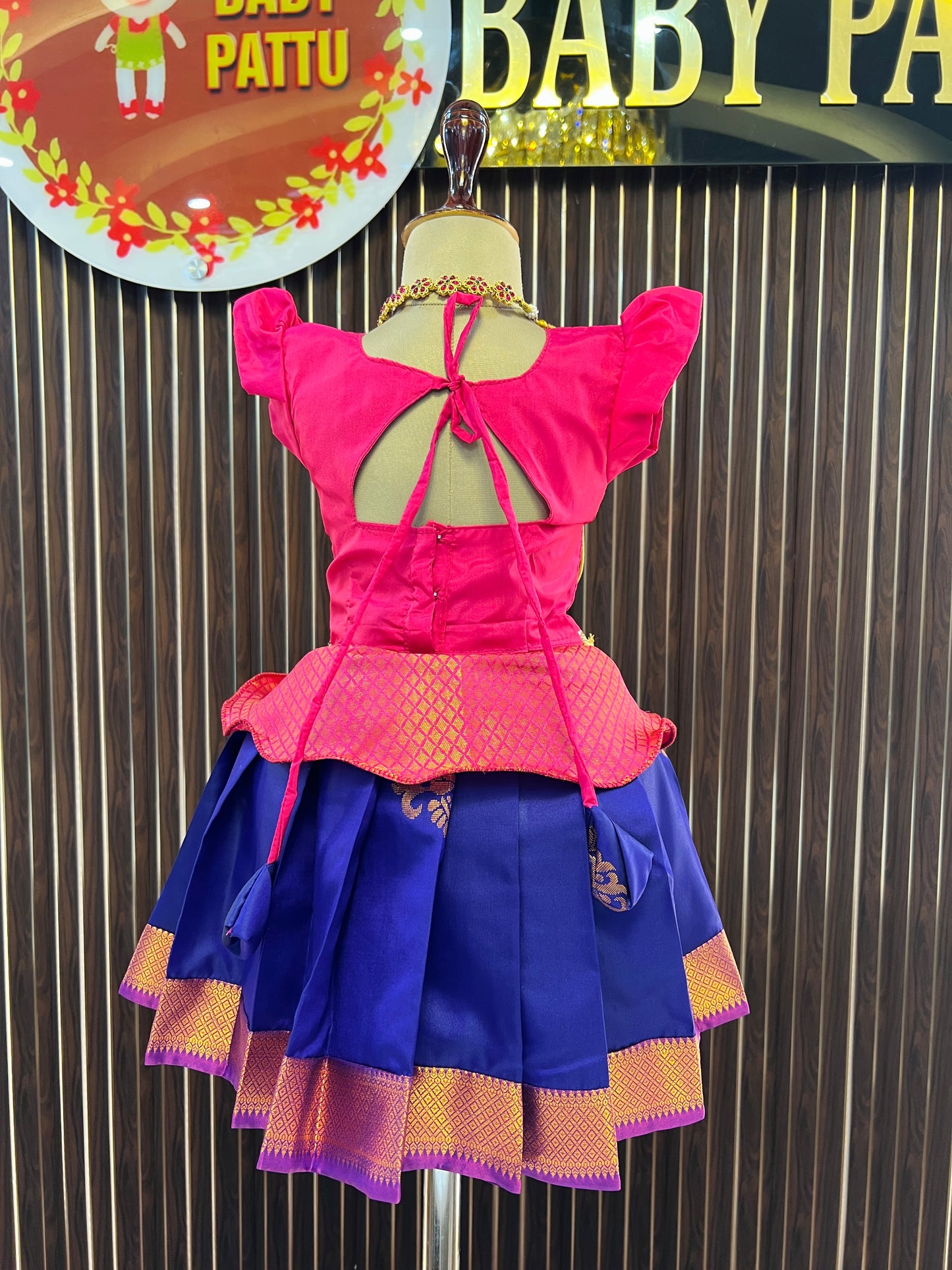 Pink Peplum Top and Royal Blue Pattu Pavada