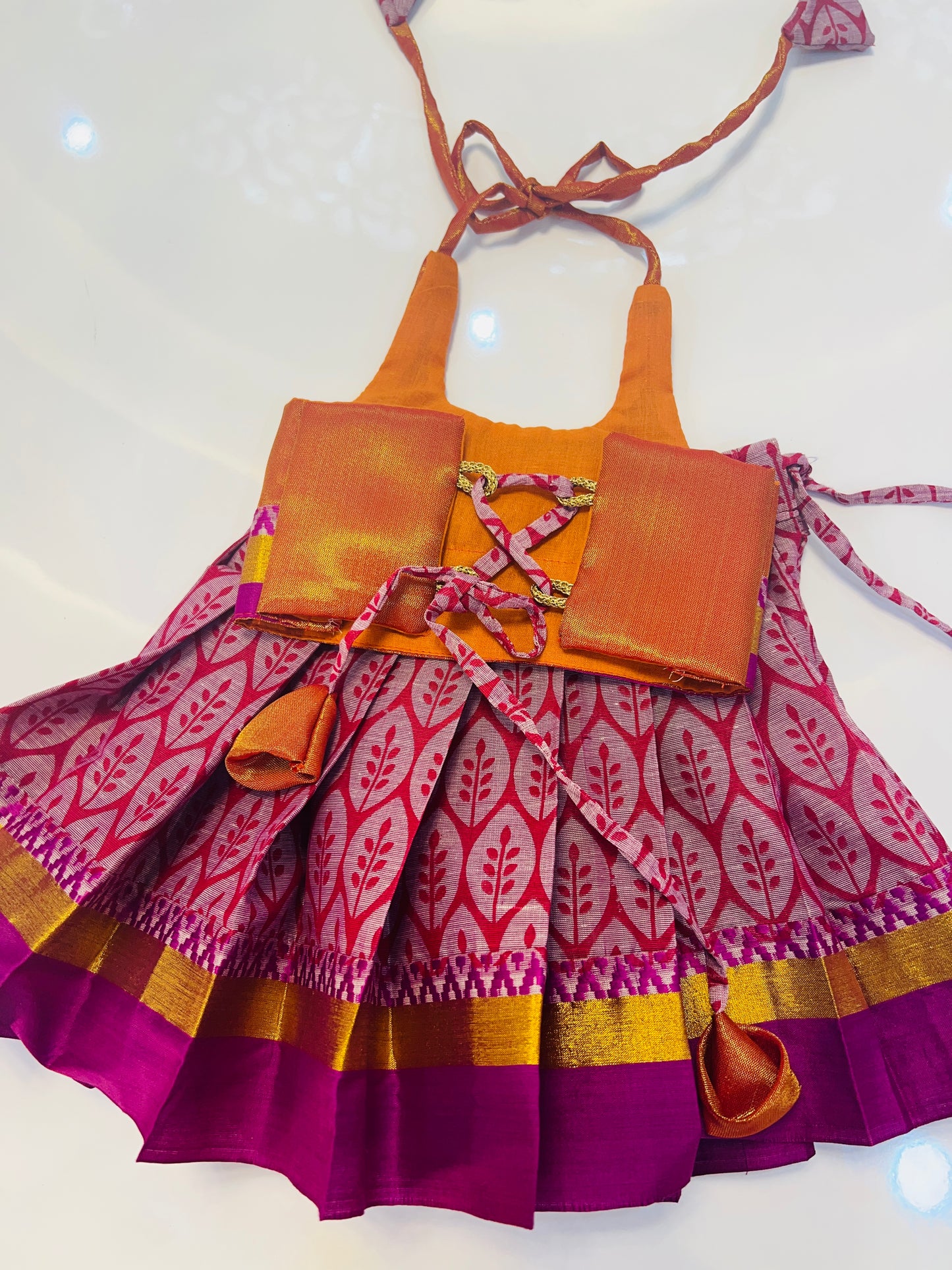 Copper Tissue Top And Purple Shade Kerala Cotton Bottom Pattu Pavada