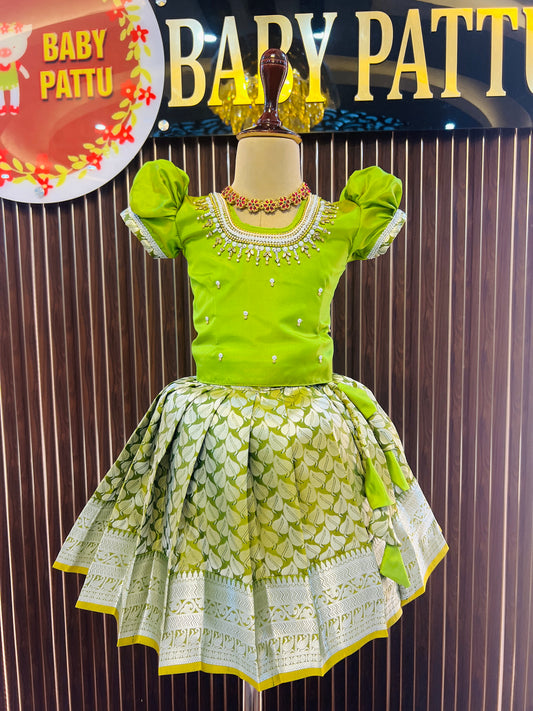 Green And Mehendhi Green Pattu Pavada