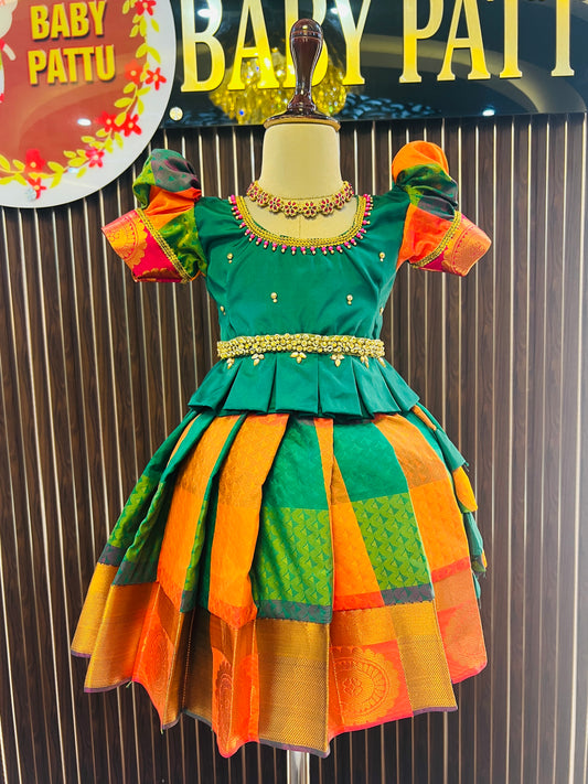 Pongal 2026 / Makara Sankranthi 2026 Collections - Green Top And Multi Color Bottom Pattu Pavada