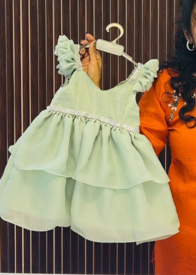 Olive Green Color Space Silk Frock - Pongal 2026 / Makara Sankranthi 2026 Collections