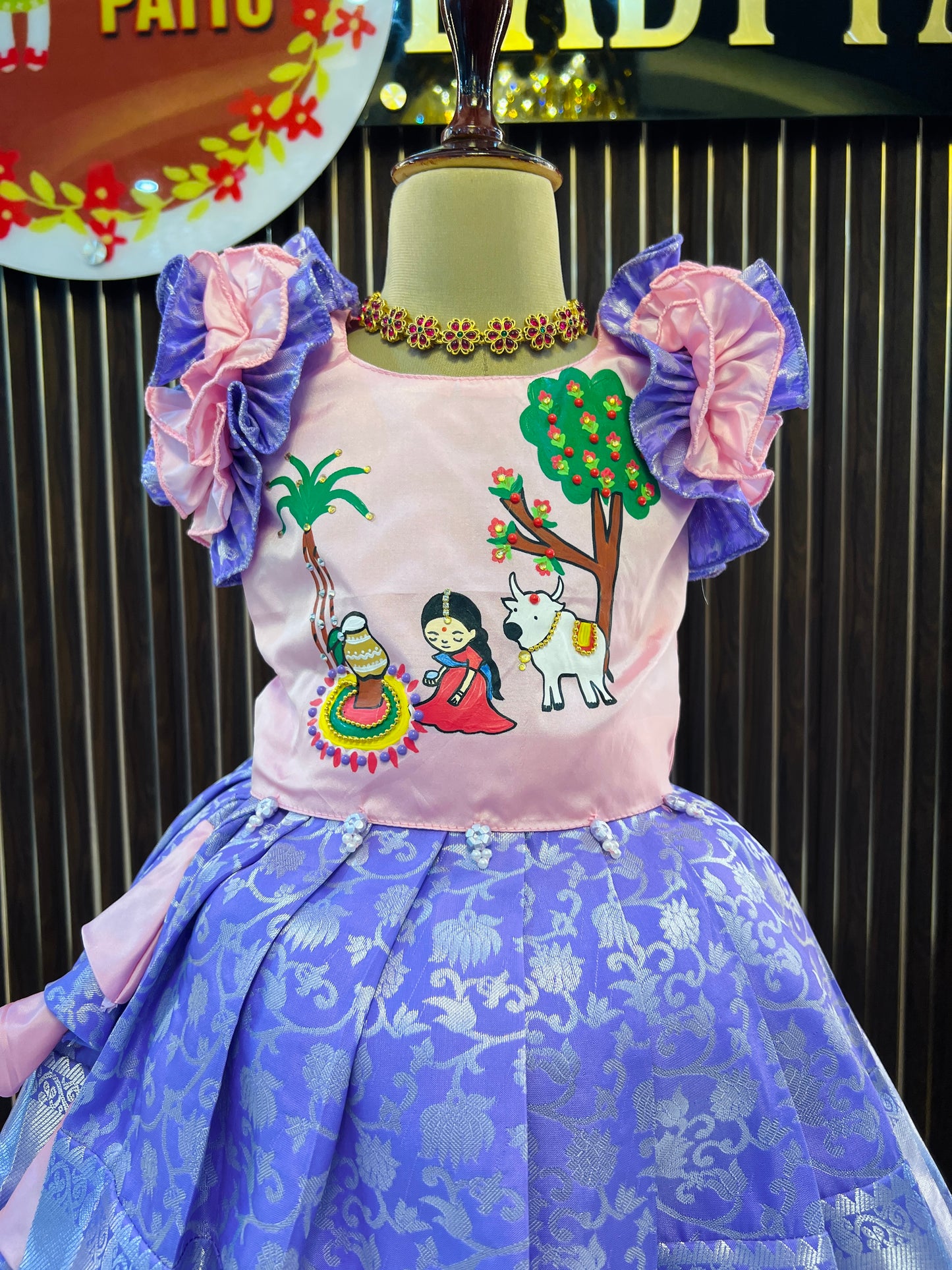 Baby Pink Color Top And Lavender Bottom Pattu Pavada - Pongal 2026 / Makara Sankranthi 2026 Collections