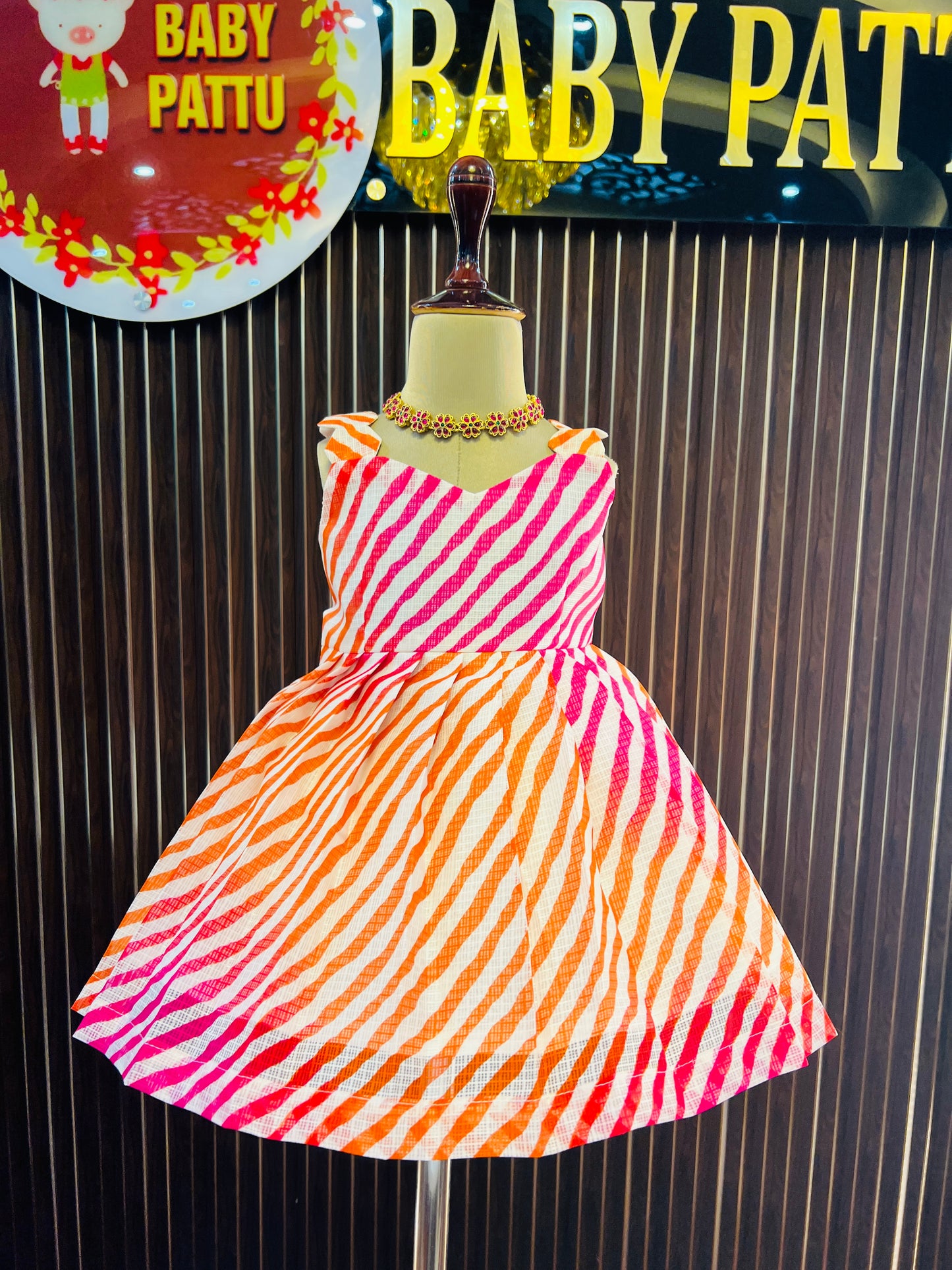Pink Color Lines Pattern Kota Cotton Frock - Summer Collections 2026
