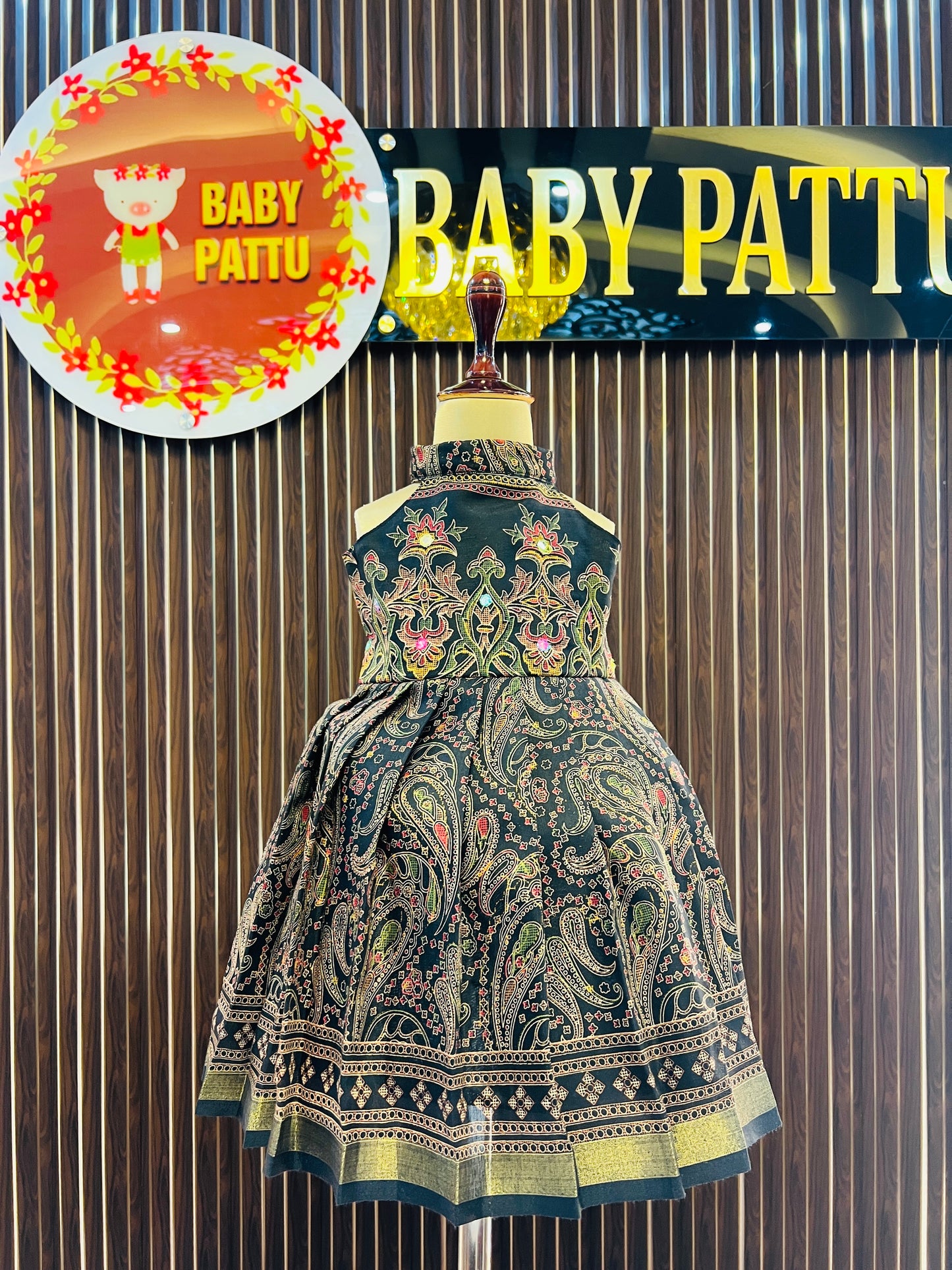 Halter Neck Black Color Mul Cotton Frock