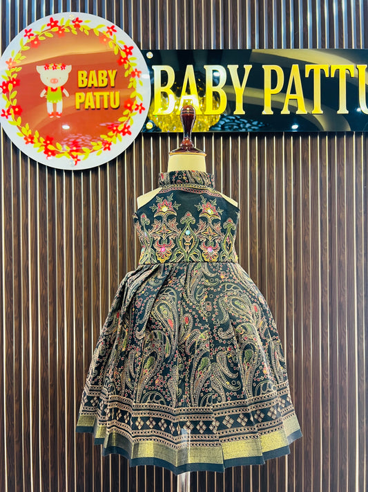 Halter Neck Black Color Mul Cotton Frock