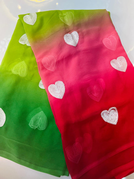 Multi Color with Cute Heart Embroidery Saree