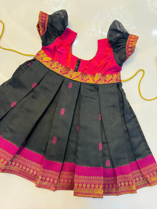 Maroon And Black Fancy Cotton Frock