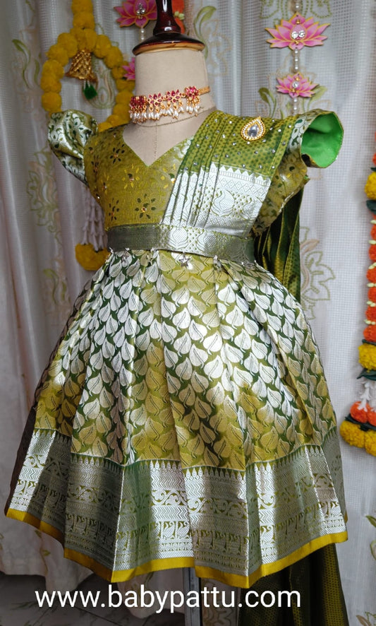 Mehandi Green Half Saree Princess Model Frock