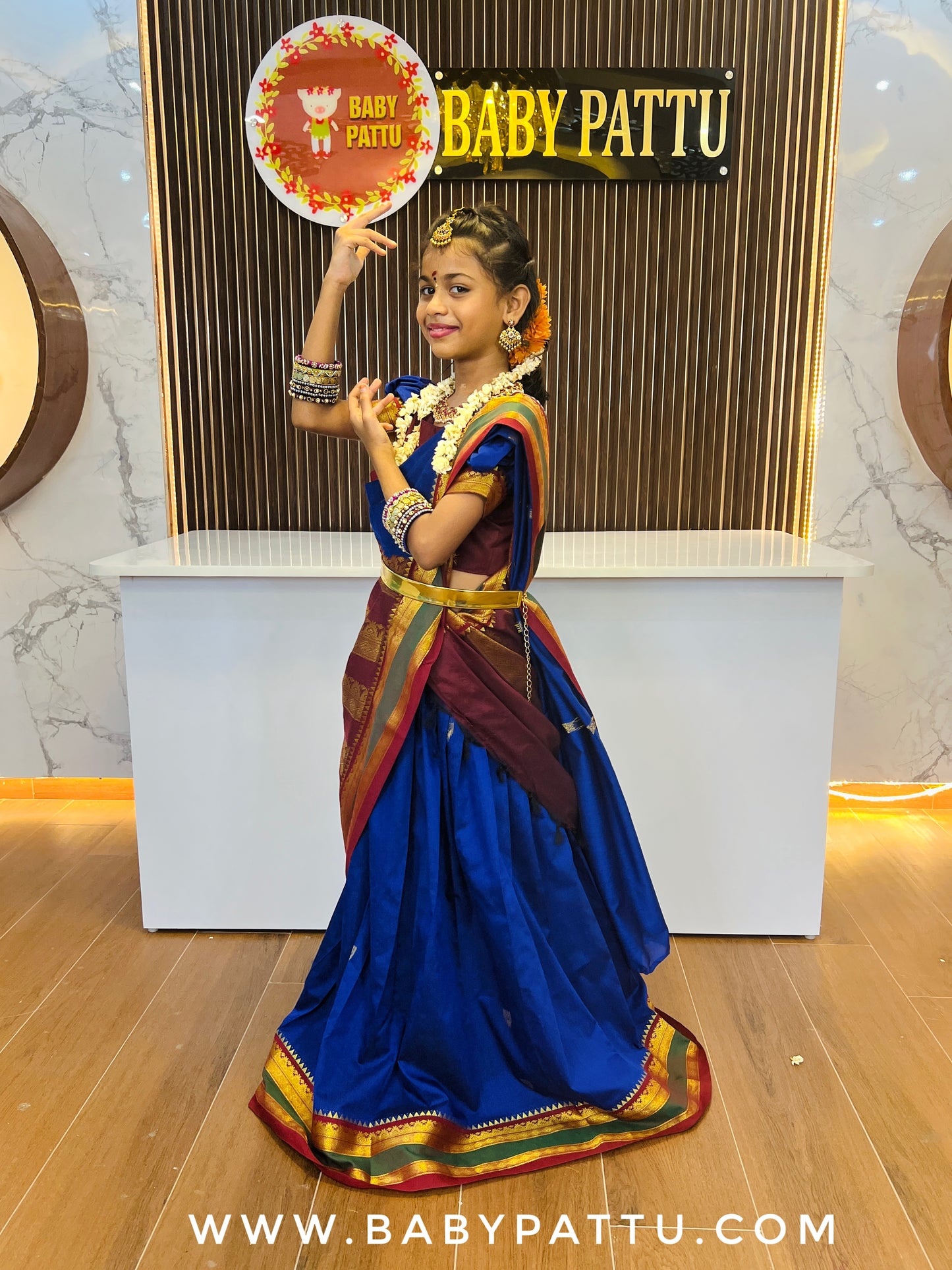 Beautiful Royal Blue And Maroon Color Half Saree