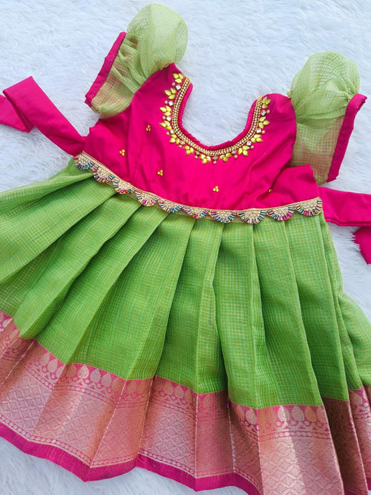 Rani pink and Parrot Green Frock