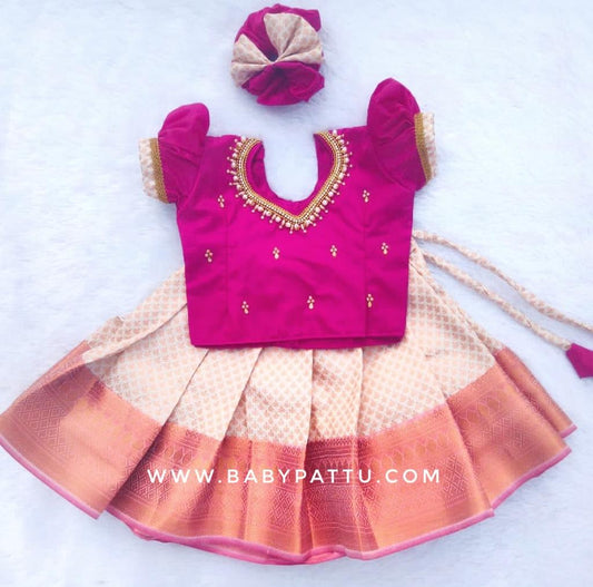 RANI PINKTOP AND HALF WHITE BOTTOM PATTUPAVADA