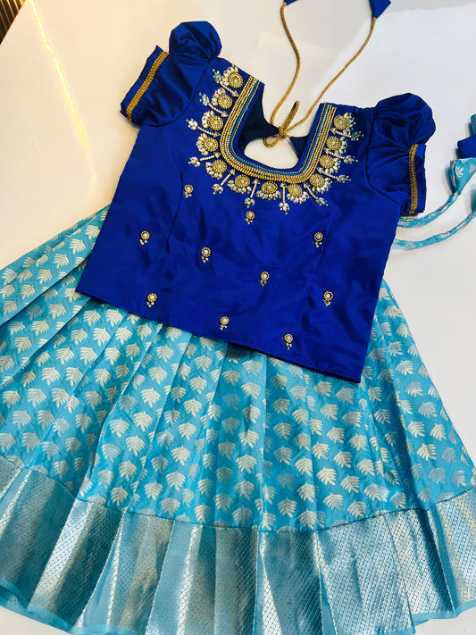Royal Blue & Sky Blue Pattu Pavada
