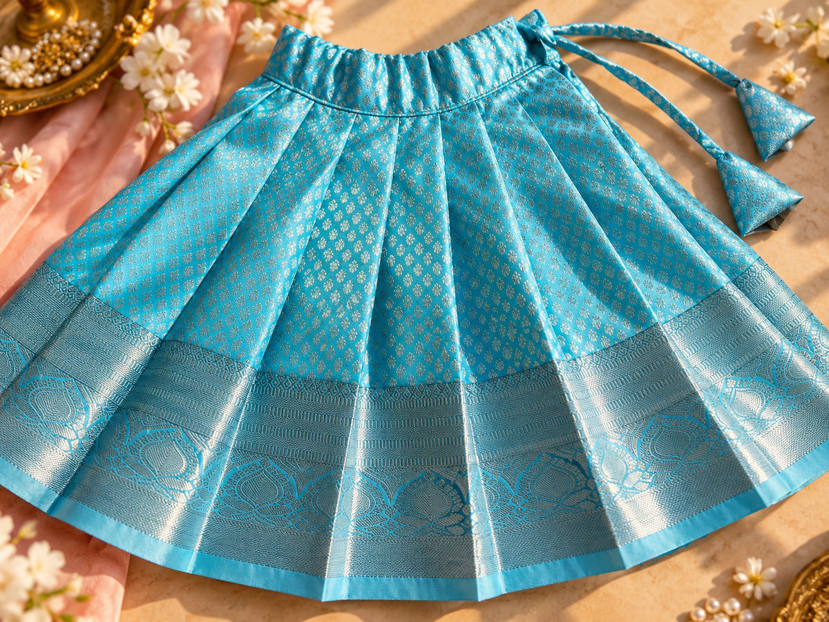 Pink & Turquoise Pattu Pavada