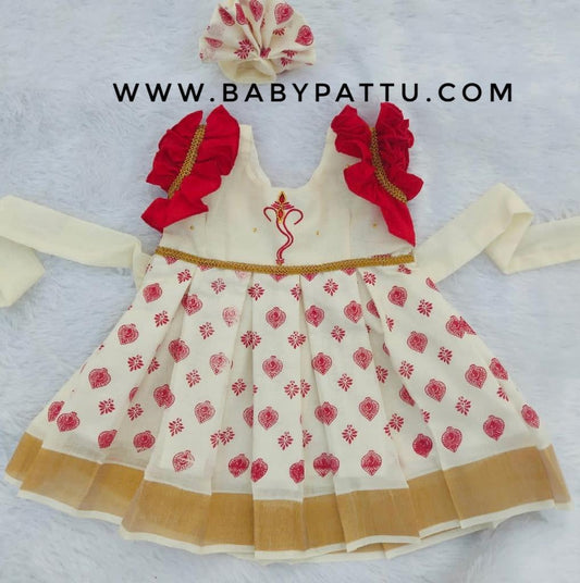 Red & White Kasuvu Cotton Frocks