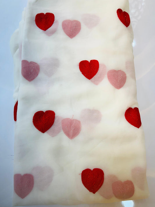 Red And White with Cute Heart Embroidery Saree