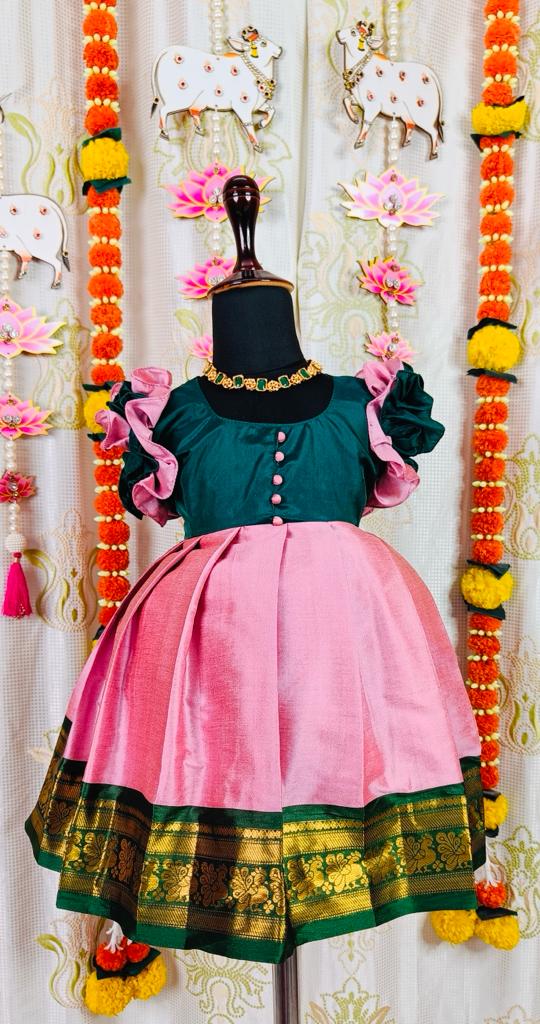 Dark Green and Pink Frock