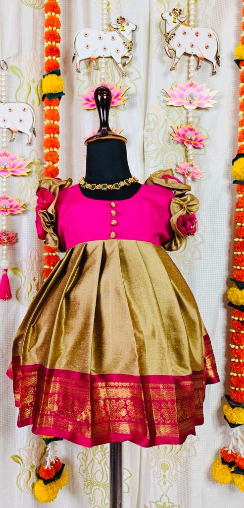 Pink and Wheat color Frock