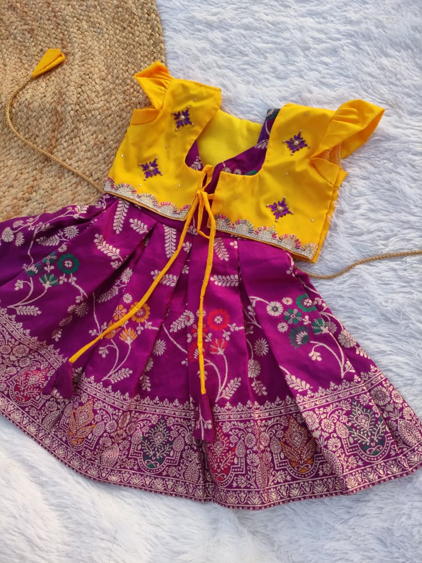 Yellow And Purple Coat Model Frock