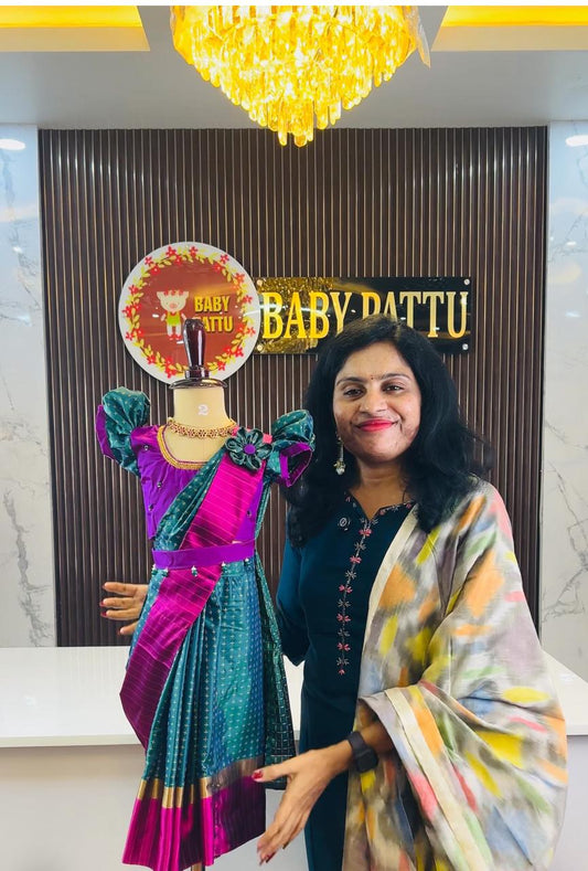 Purple And Peacock Green Ready To Wear Saree in Arani Silk
