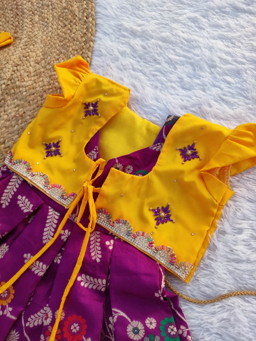 Yellow And Purple Coat Model Frock