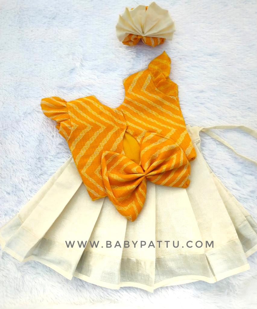 Mango Yellow Dark Shade Soft Kota Cotton Top & White Kasuvu Cotton