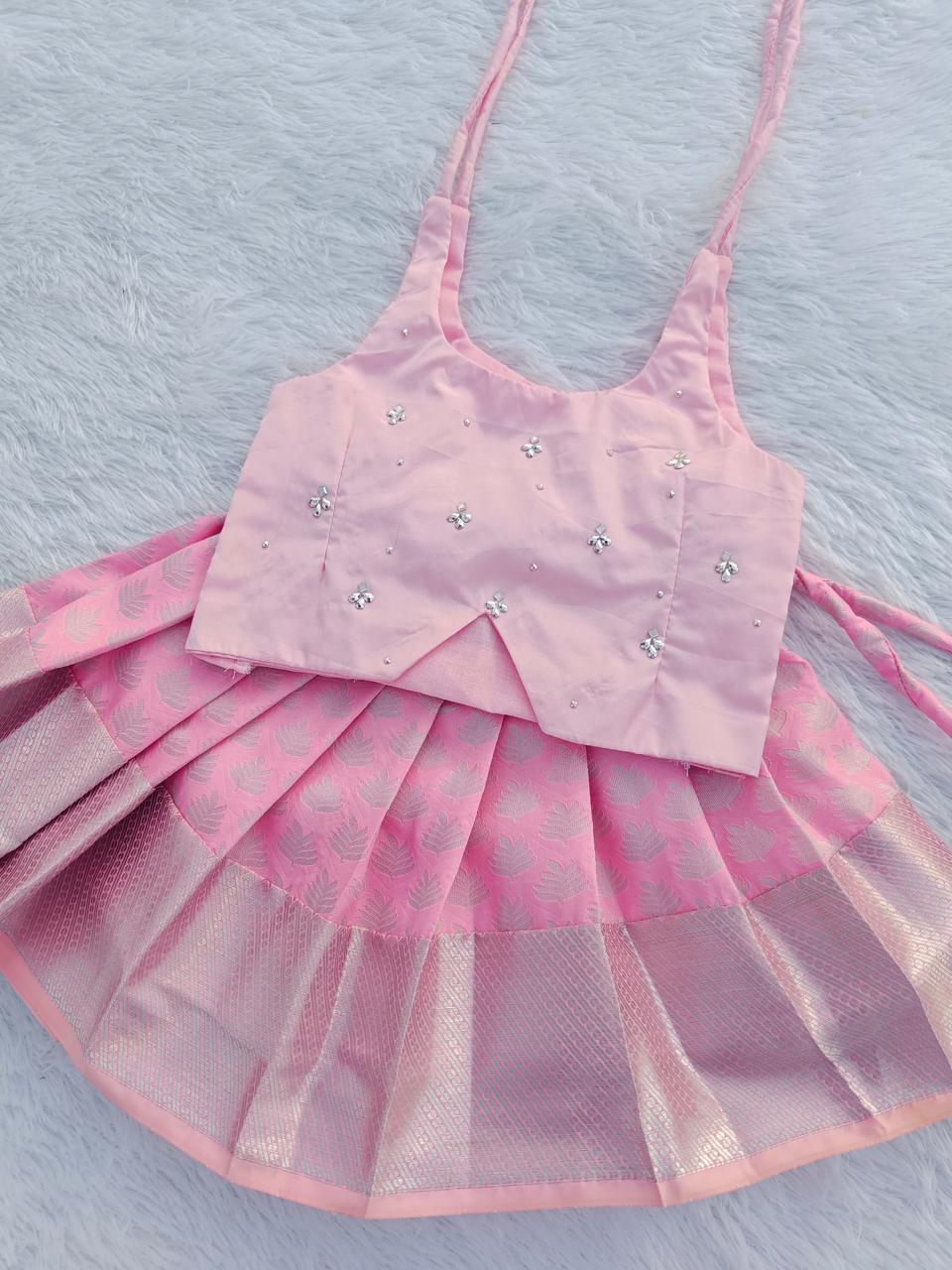Baby Pink Top & Baby Pink Bottom  Pattu Pavada
