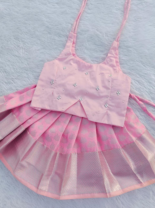 Baby Pink Top & Baby Pink Bottom  Pattu Pavada