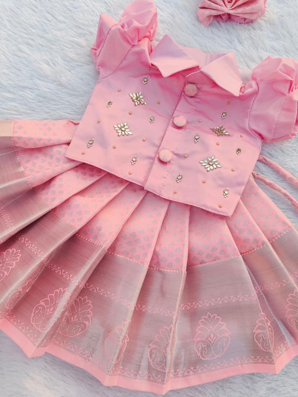 Baby Pink Shirt Model Pattu Pavada