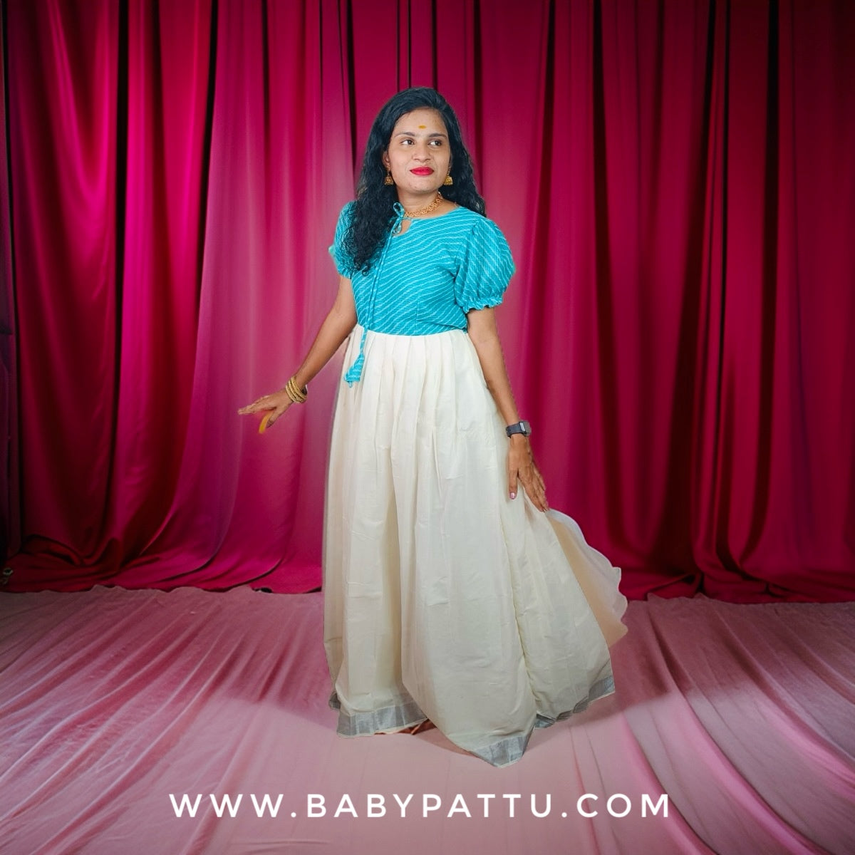Cyan & White Cotton Dress