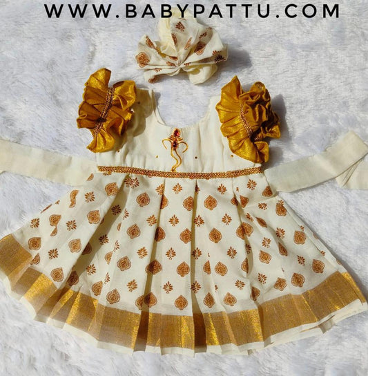 Gold & White Kasuvu Cotton Frocks