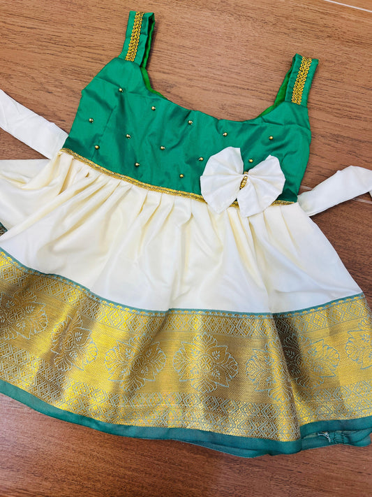 Green And White Colour Frock