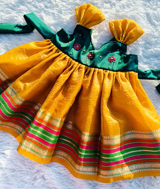 Green and Dull Yellow Frock