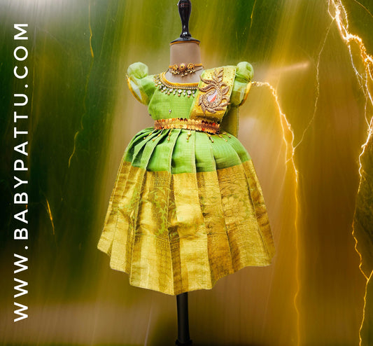 Pista Green Tissue Silk Princess Frock with Detachable Dupatta