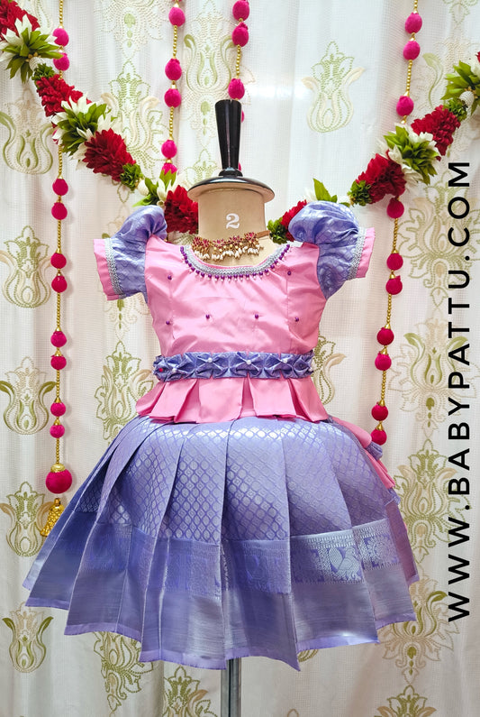 Baby Pink & Lavender Pattu Pavada