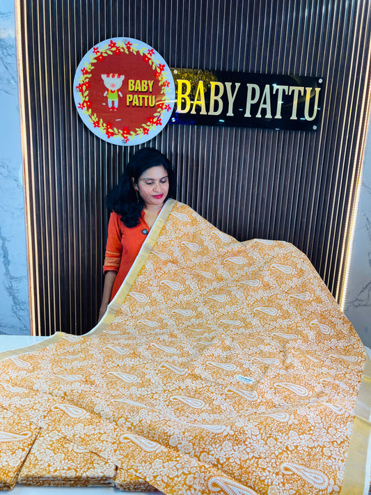 Yellow Color Kerala Cotton Saree