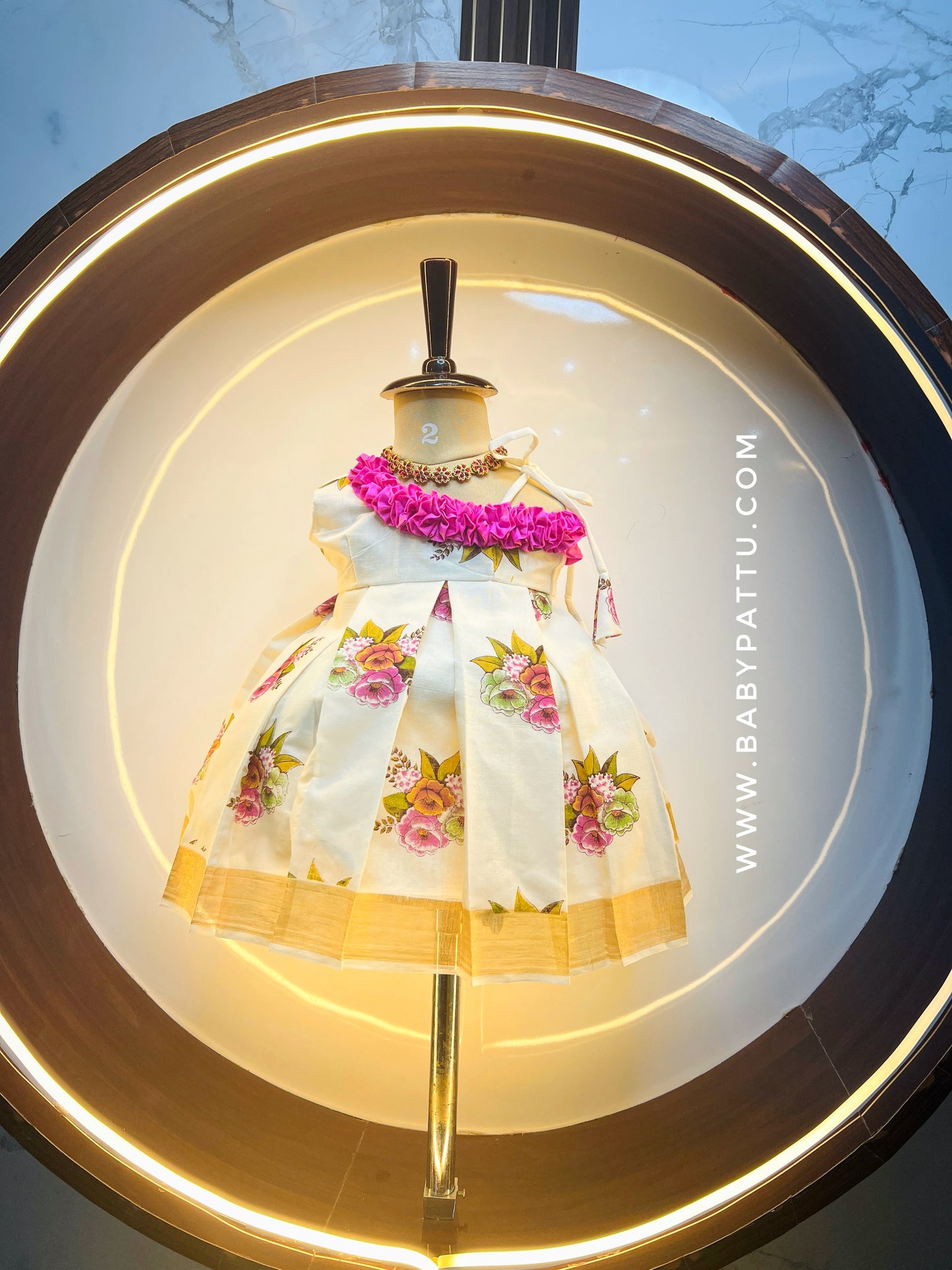 Pink & Floral kerala cotton frock