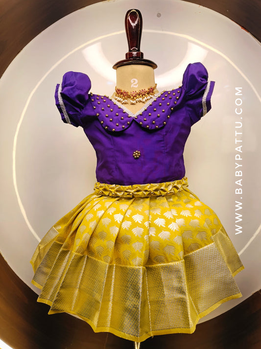 Purple Top And Lemon Yellow color Bottom Pattu Pavada