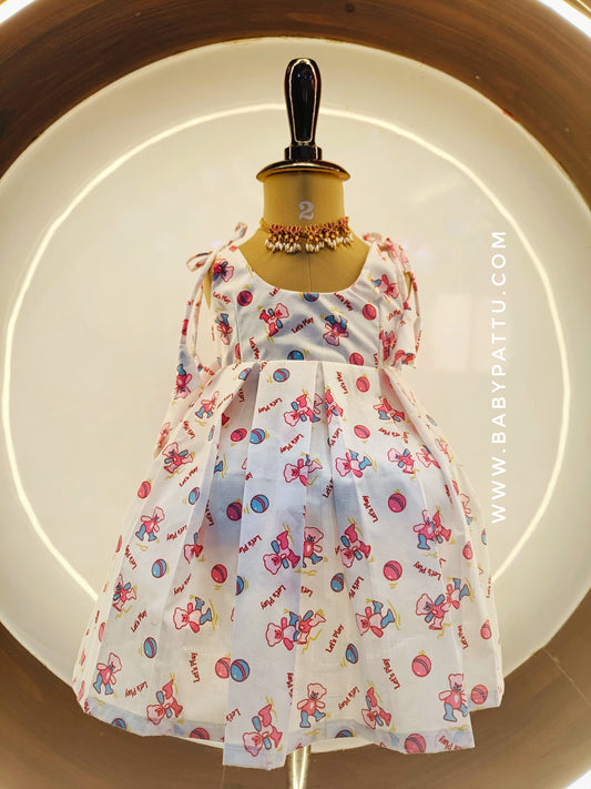 🌾 Pink Cotton Frock with Teady Print || Vishu Collection || 2025 || 🌾