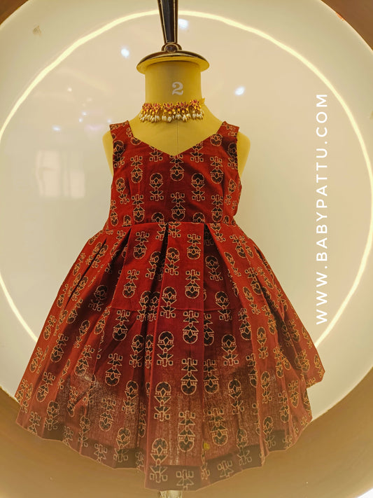 Brown Color Ajrakh Pure Cotton Frock