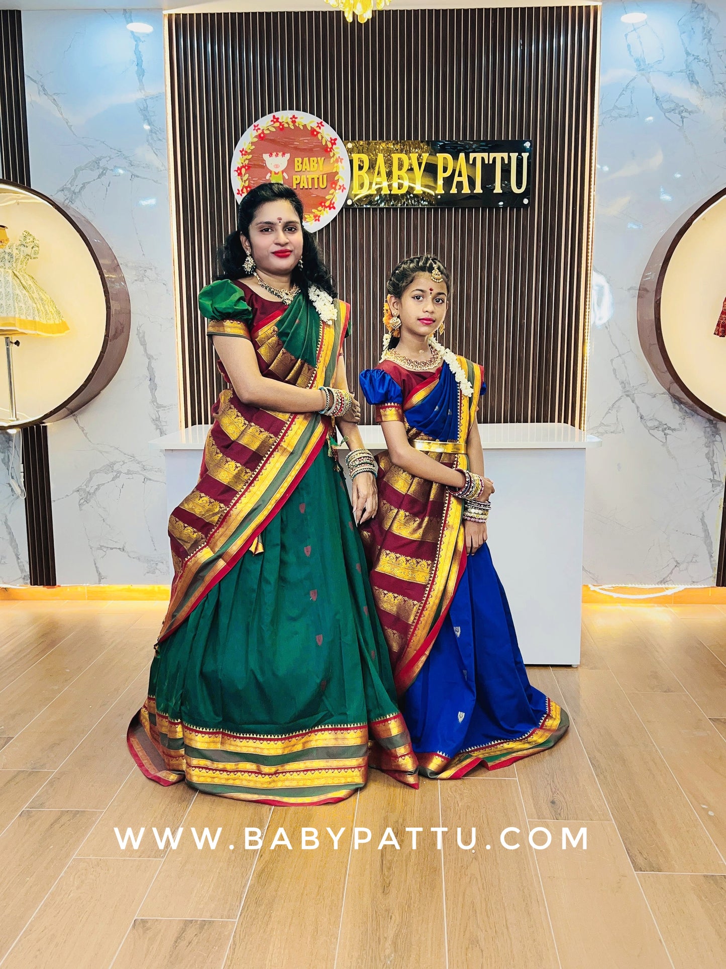 Beautiful Green And Maroon Color Half Saree