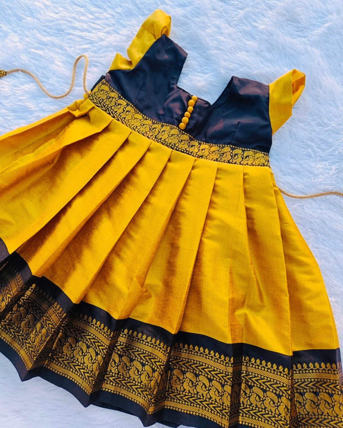 BLACK AND MUSTARD YELLOW COLOUR FROCK
