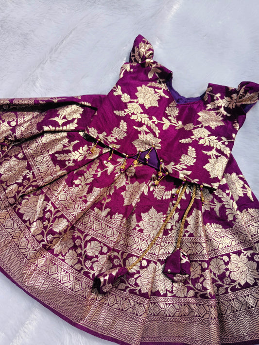 Purple Co-Ord set Pattu Pavada Semi Dola Banaras Silk
