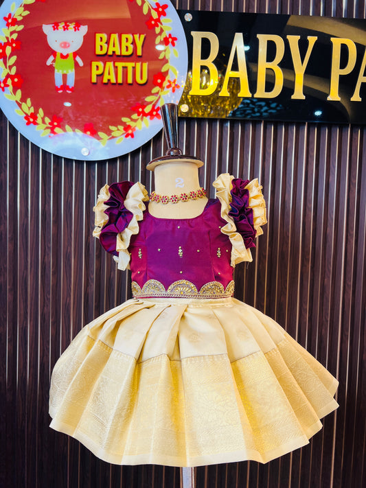 Wine & Gold Diwali collection Pattu Pavada