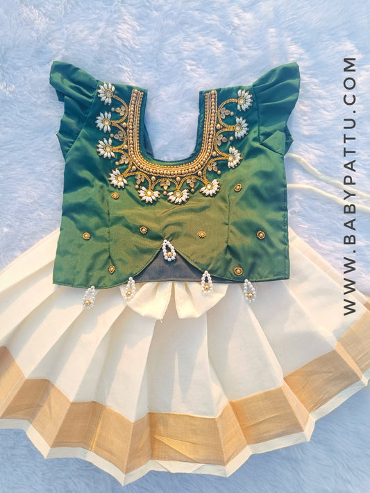 🌾Green Top & Kerala Cotton Pattu Pavada || Vishu Collection || 2025 || 🌾